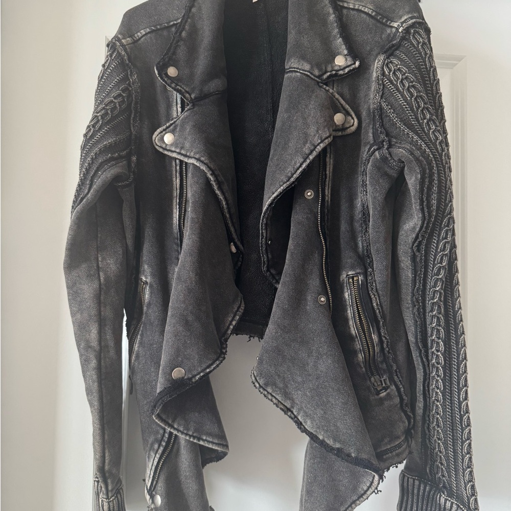 Free People Black Jacket with Intricate Stitching